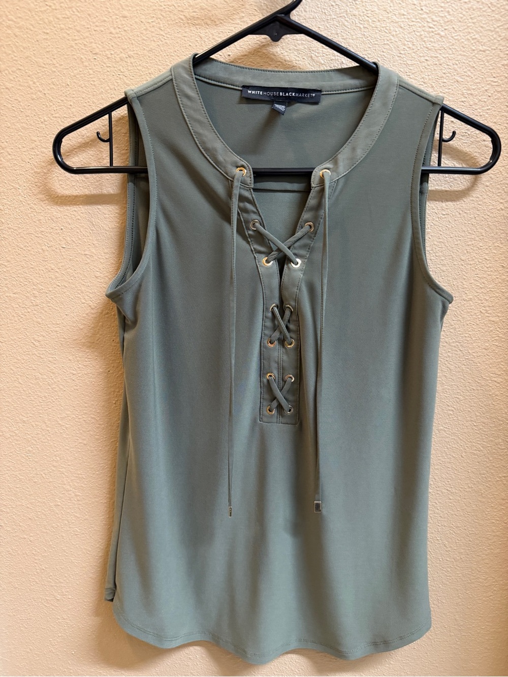 White House Black Market Olive Lace-Up Sleeveless Shell